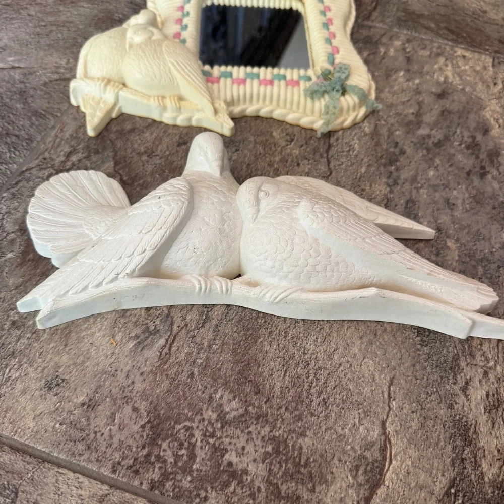 Vintage Cottagecore Coquette Homco Love Birds Wall Decor Set Dove Mirror 1980s